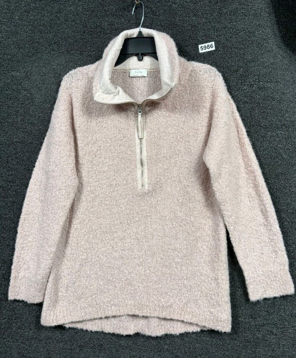 Wrap Fleece Alpaca Blend Knit Sweater Womens Size 4/6 Pink Quarter Zip Pullover